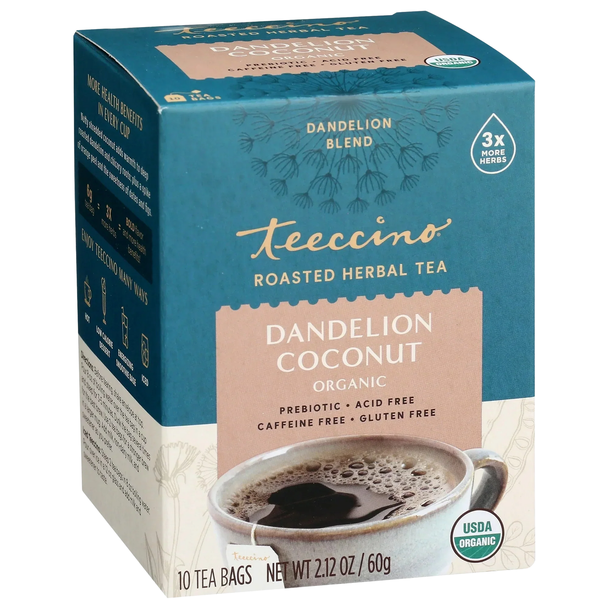 Teeccino Dandelion Coconut Roasted Herbal Tea Teeccino