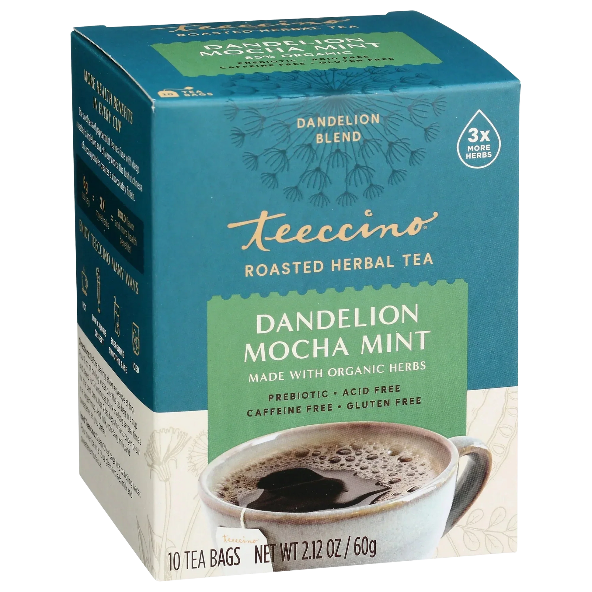 Teeccino Dandelion Mocha Mint Roasted Herbal Tea Teeccino
