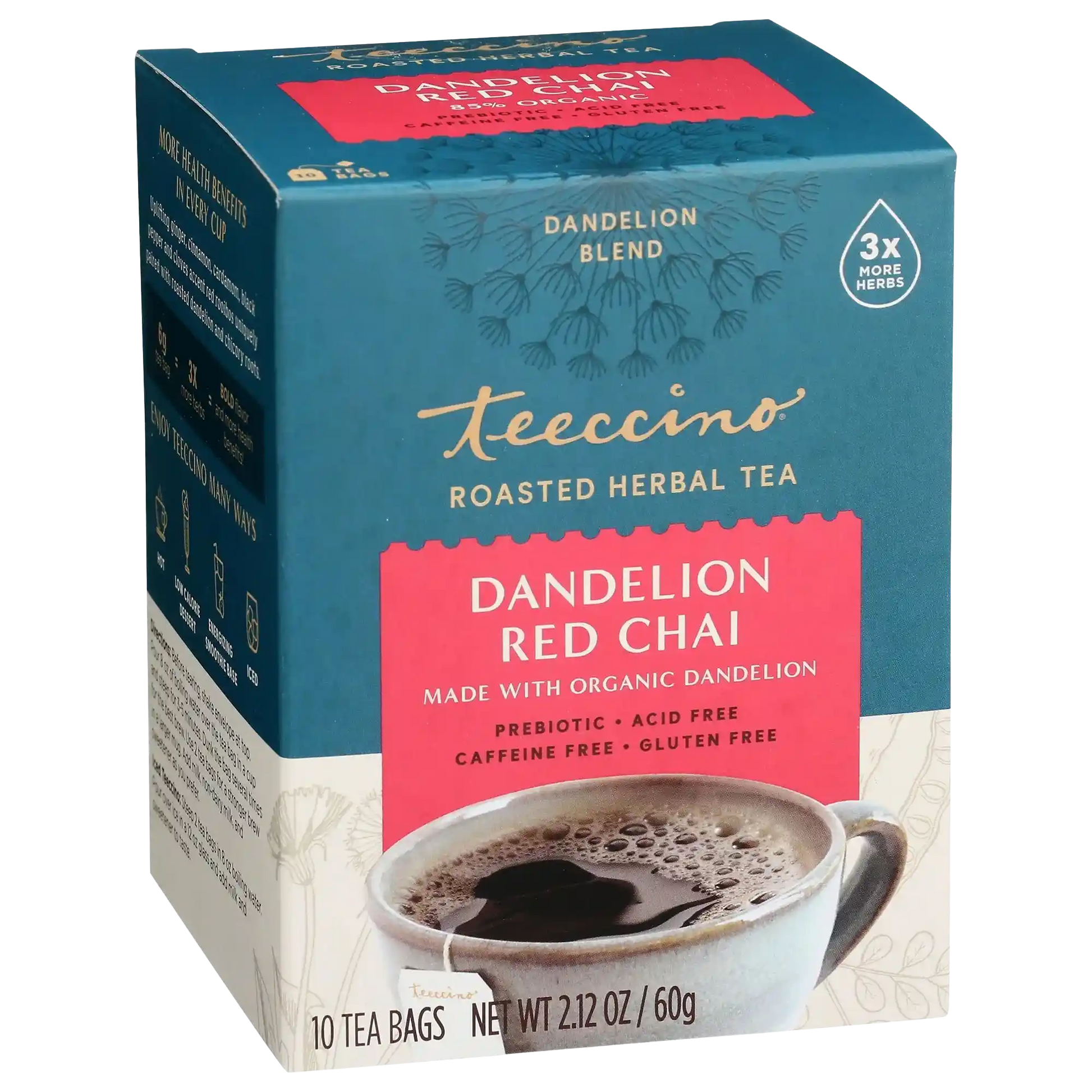 Teeccino Dandelion Red Chai Roasted Herbal Tea Teeccino