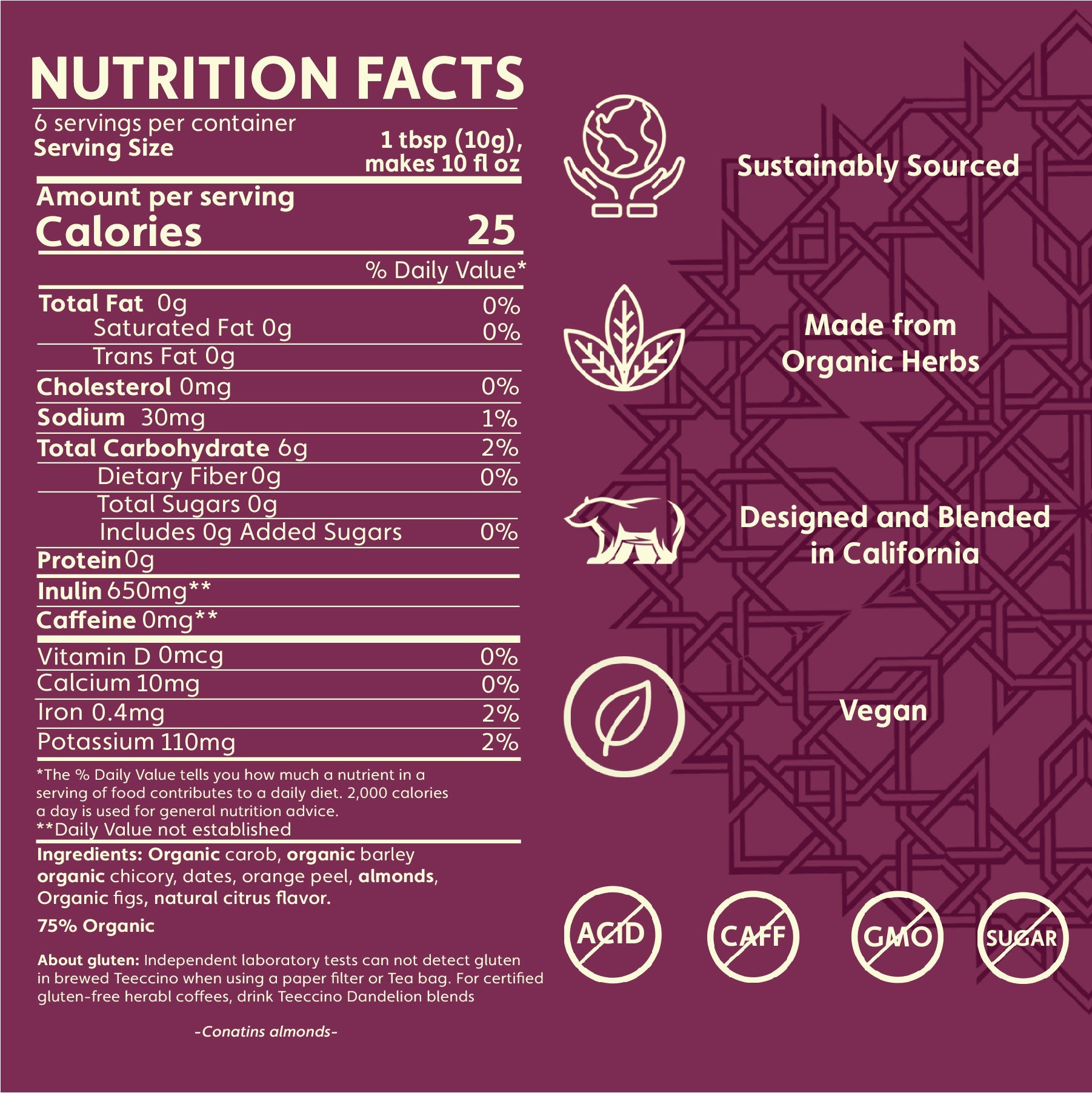 Teeccino Blood Orange Chicory Herbal Coffee