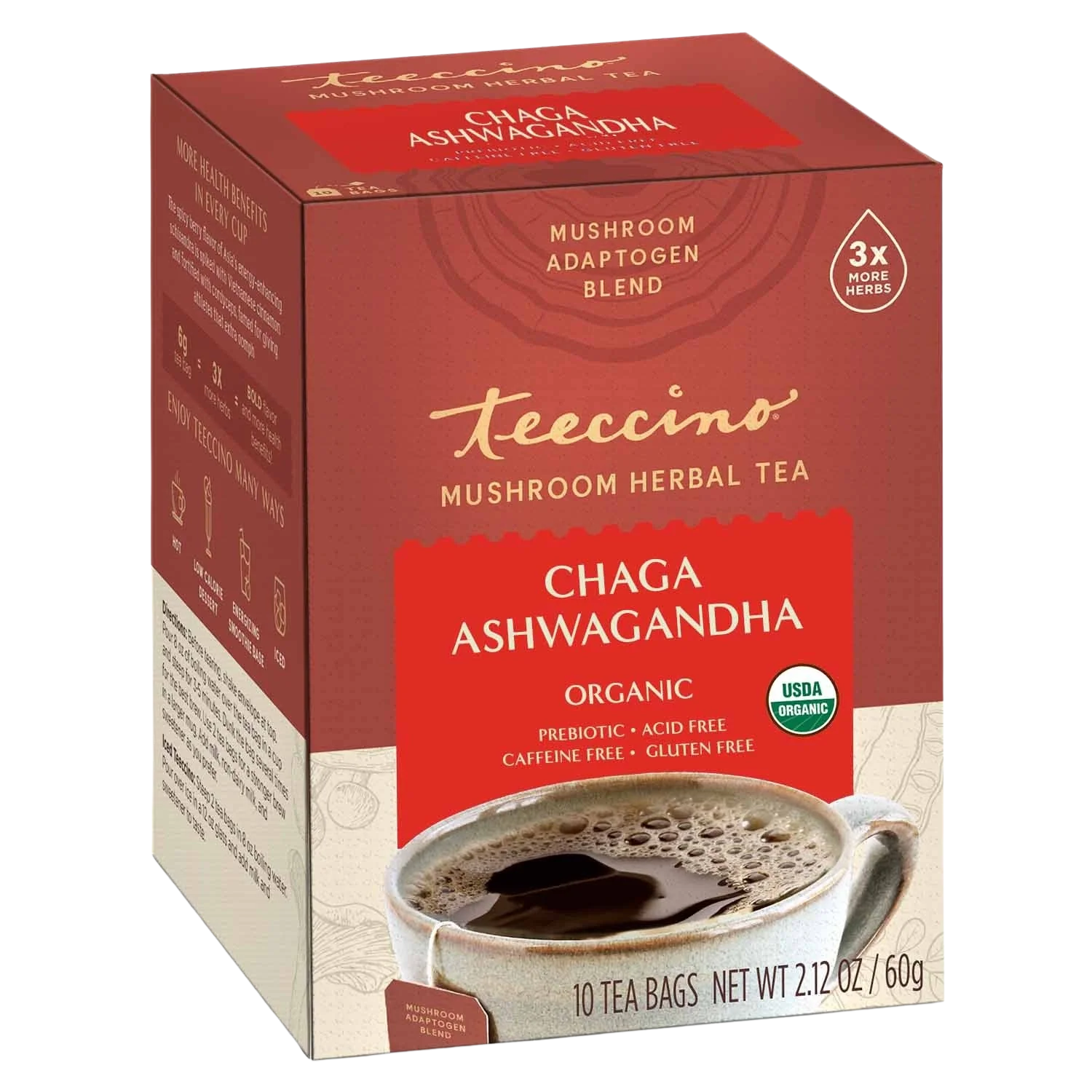 Teeccino Chaga Ashwagandha Butterscotch Cream Mushroom Herbal Tea Teeccino