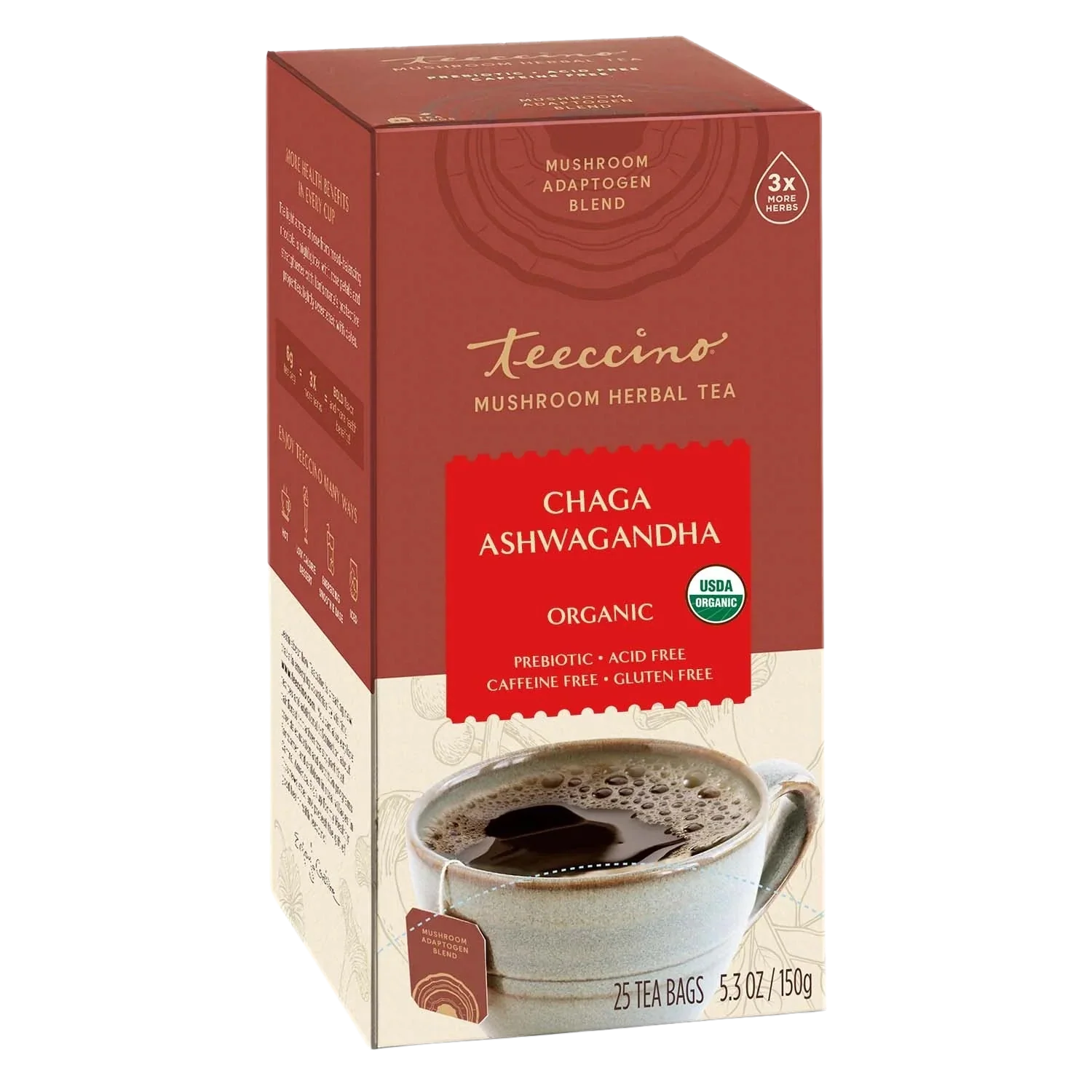 Teeccino Chaga Ashwagandha Butterscotch Cream Mushroom Herbal Tea