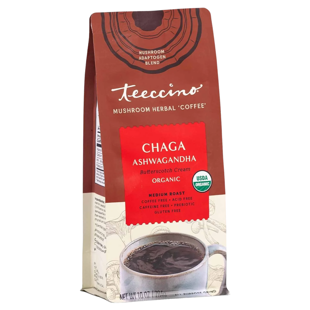 Teeccino Chaga Ashwagandha Butterscotch Cream Mushroom Herbal Coffee
