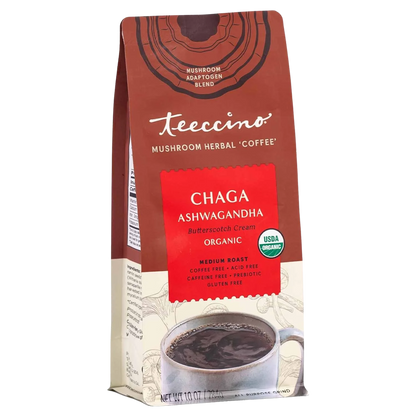 Teeccino Chaga Ashwagandha Butterscotch Cream Mushroom Herbal Coffee Teeccino