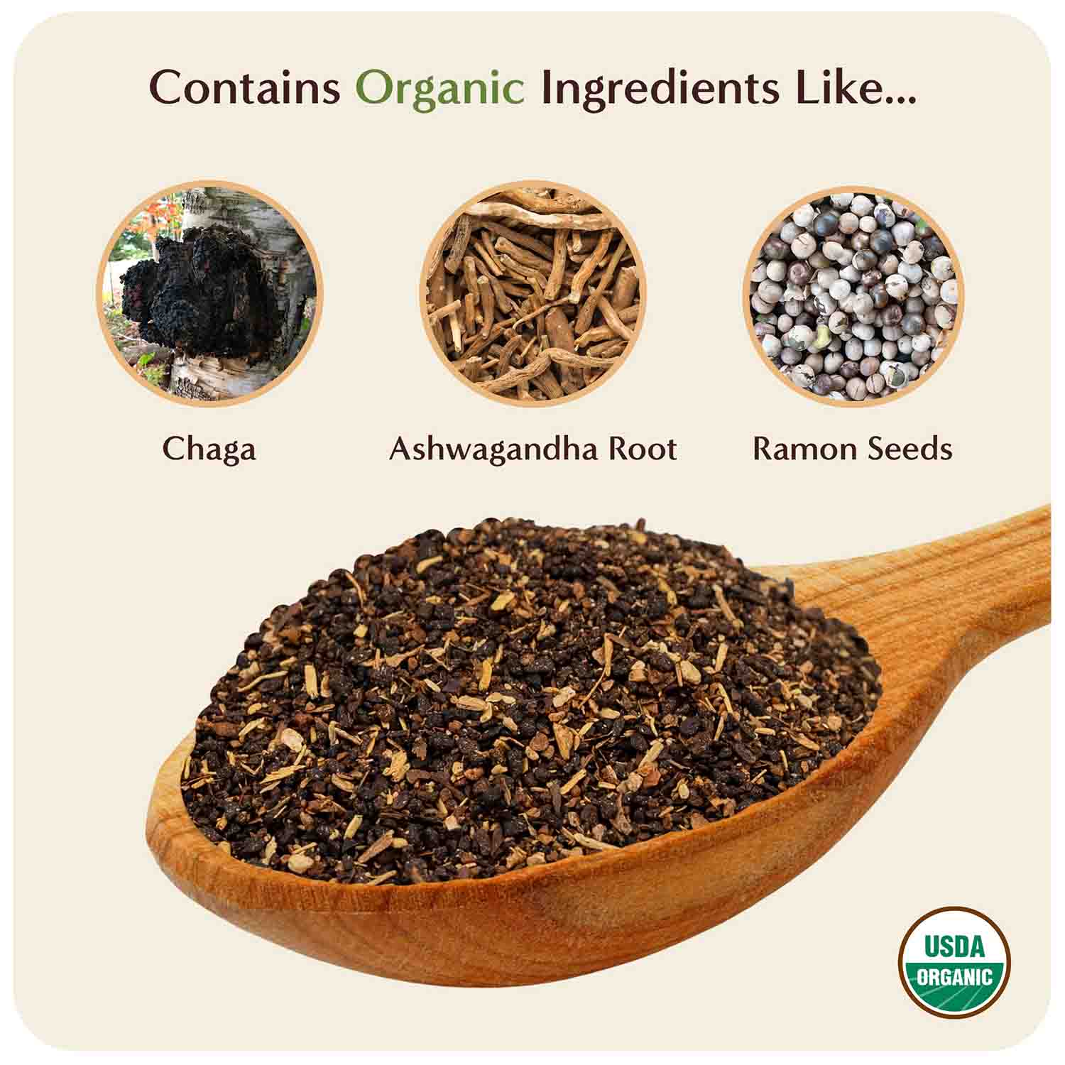 Teeccino Chaga Ashwagandha Butterscotch Cream Mushroom Herbal Coffee