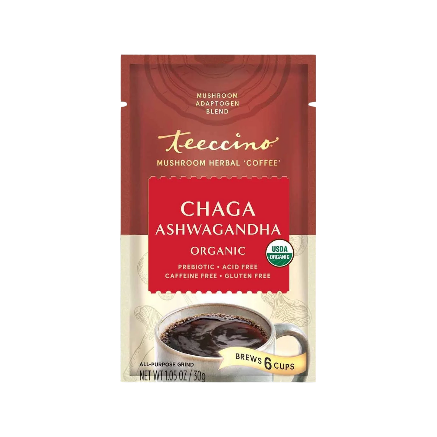 Teeccino Chaga Ashwagandha Butterscotch Cream Mushroom Herbal Coffee Teeccino