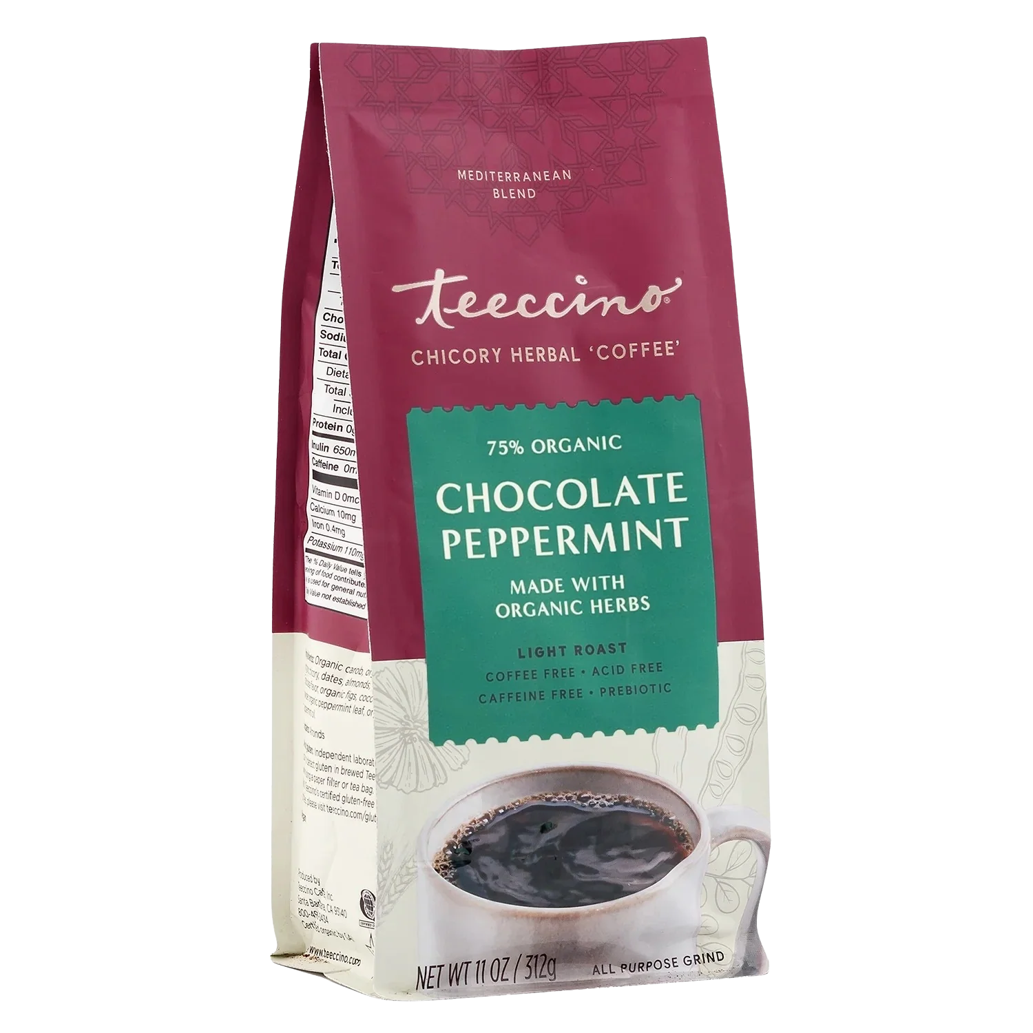 Teeccino Chocolate Peppermint Chicory Herbal Coffee Teeccino