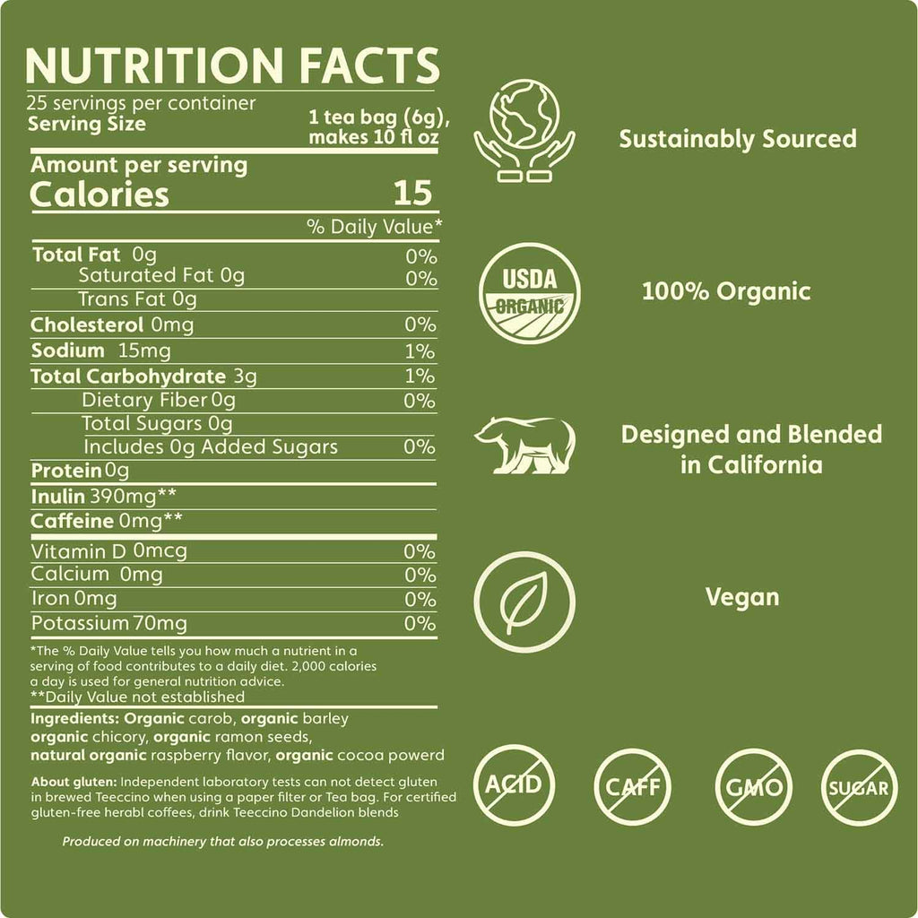 Teeccino Chocolate Raspberry Roasted Herbal Tea