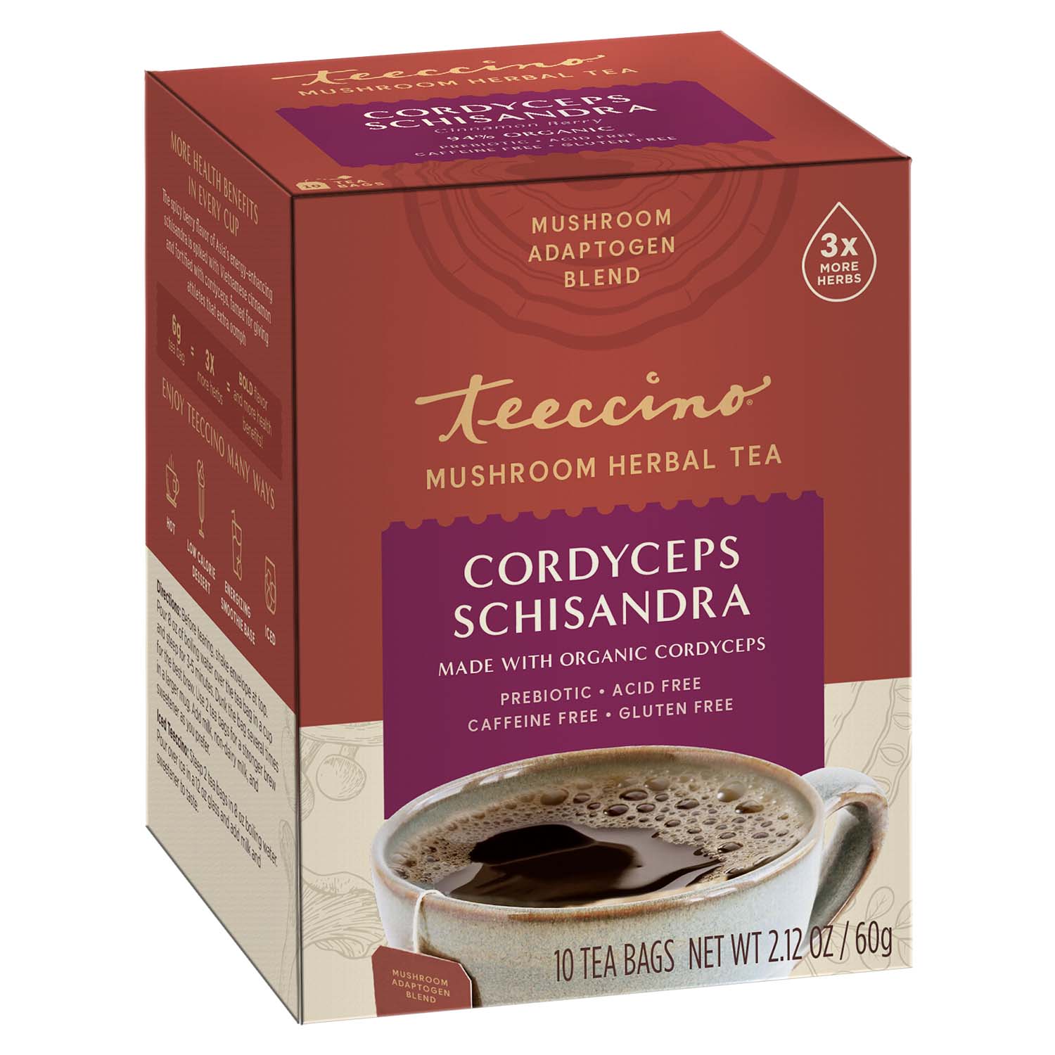 Teeccino Cordyceps Schisandra Cinnamon Berry Mushroom Herbal Tea Teeccino