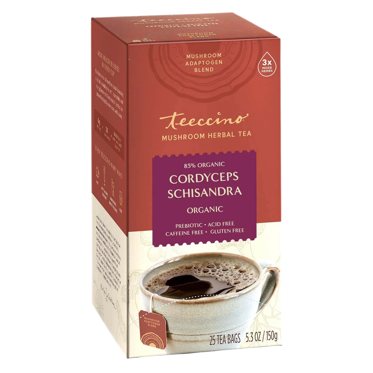 Teeccino Cordyceps Schisandra Cinnamon Berry Mushroom Herbal Tea Teeccino