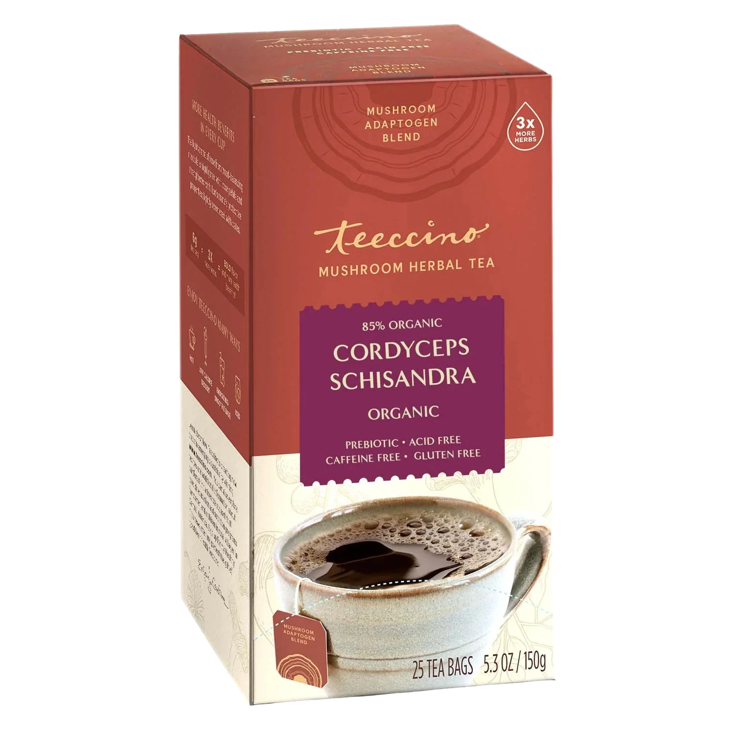 Teeccino Cordyceps Schisandra Cinnamon Berry Mushroom Herbal Tea Teeccino