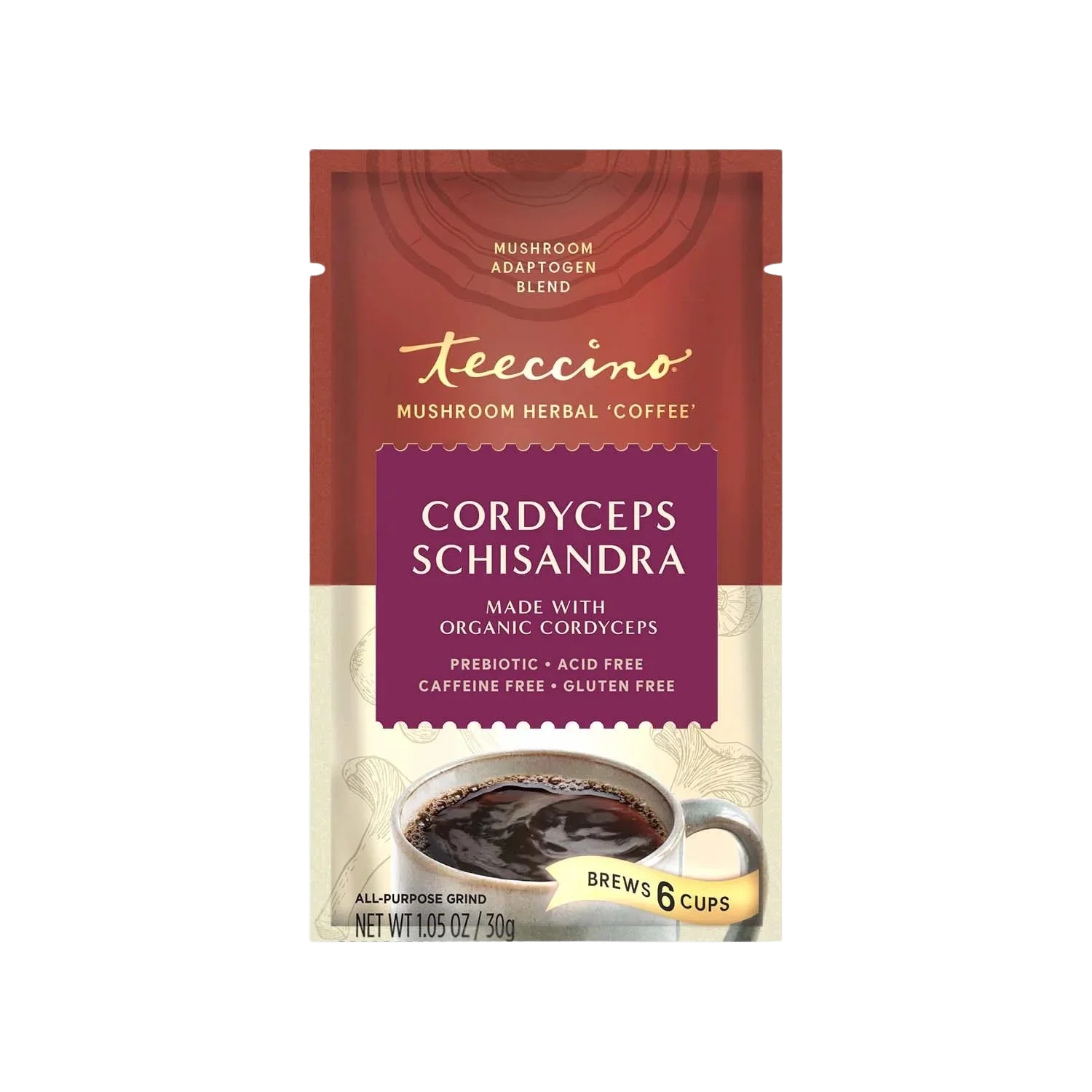 Teeccino Cordyceps Schisandra Cinnamon Berry Mushroom Herbal Coffee