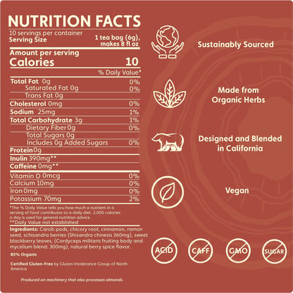 Teeccino Cordyceps Schisandra Cinnamon Berry Mushroom Herbal Tea Teeccino