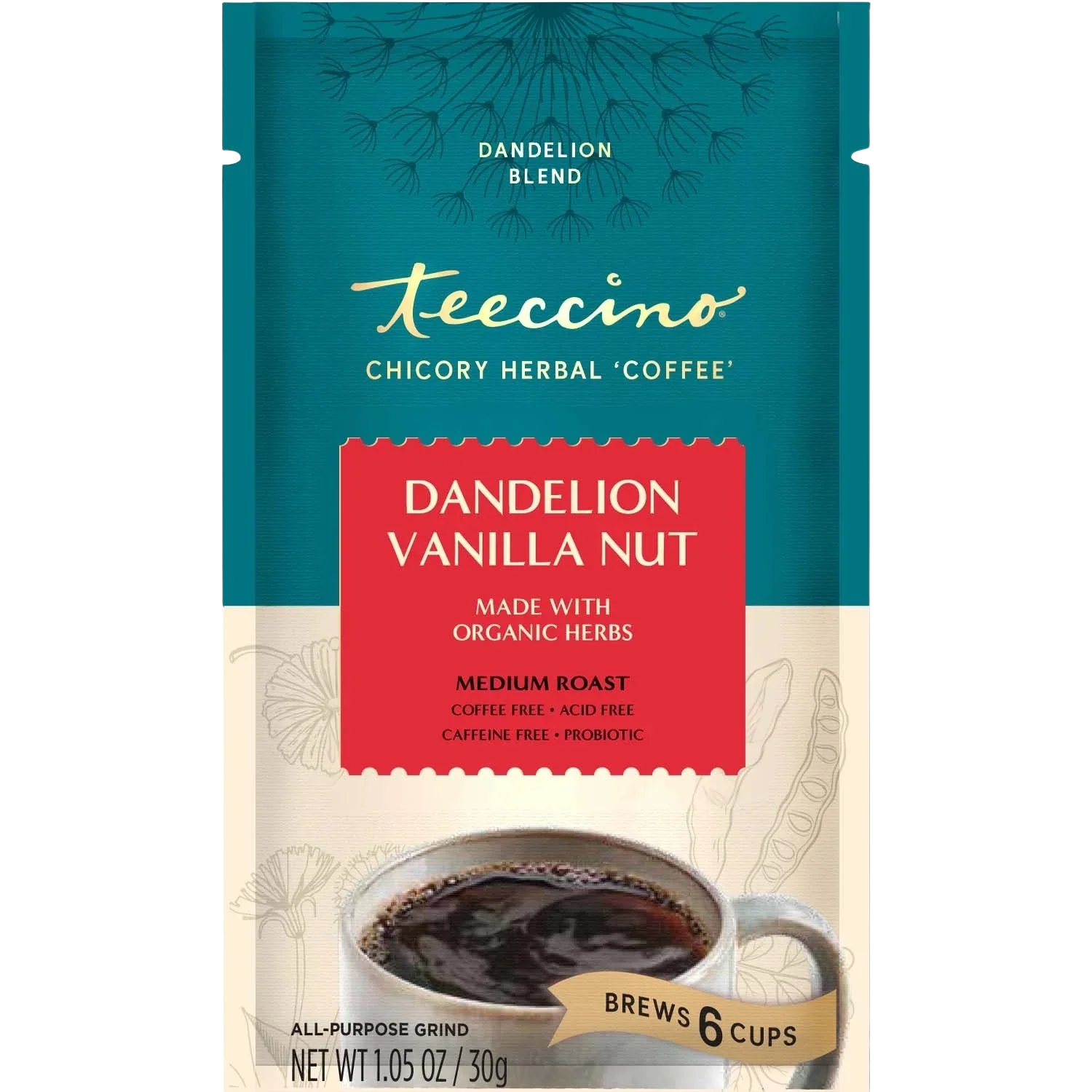Teeccino Dandelion Vanilla Nut Herbal Coffee Teeccino