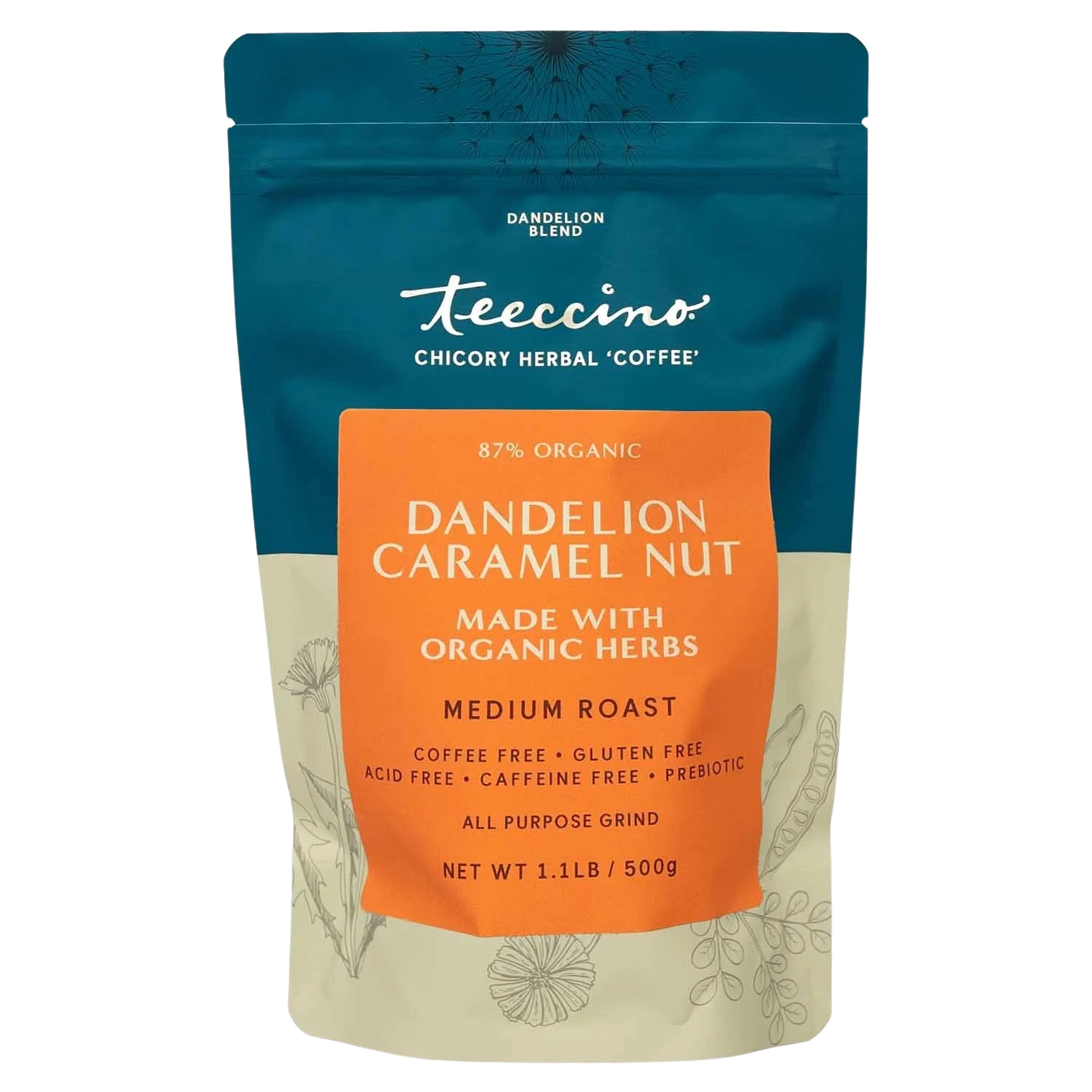 Teeccino Dandelion Caramel Nut Chicory Herbal Coffee