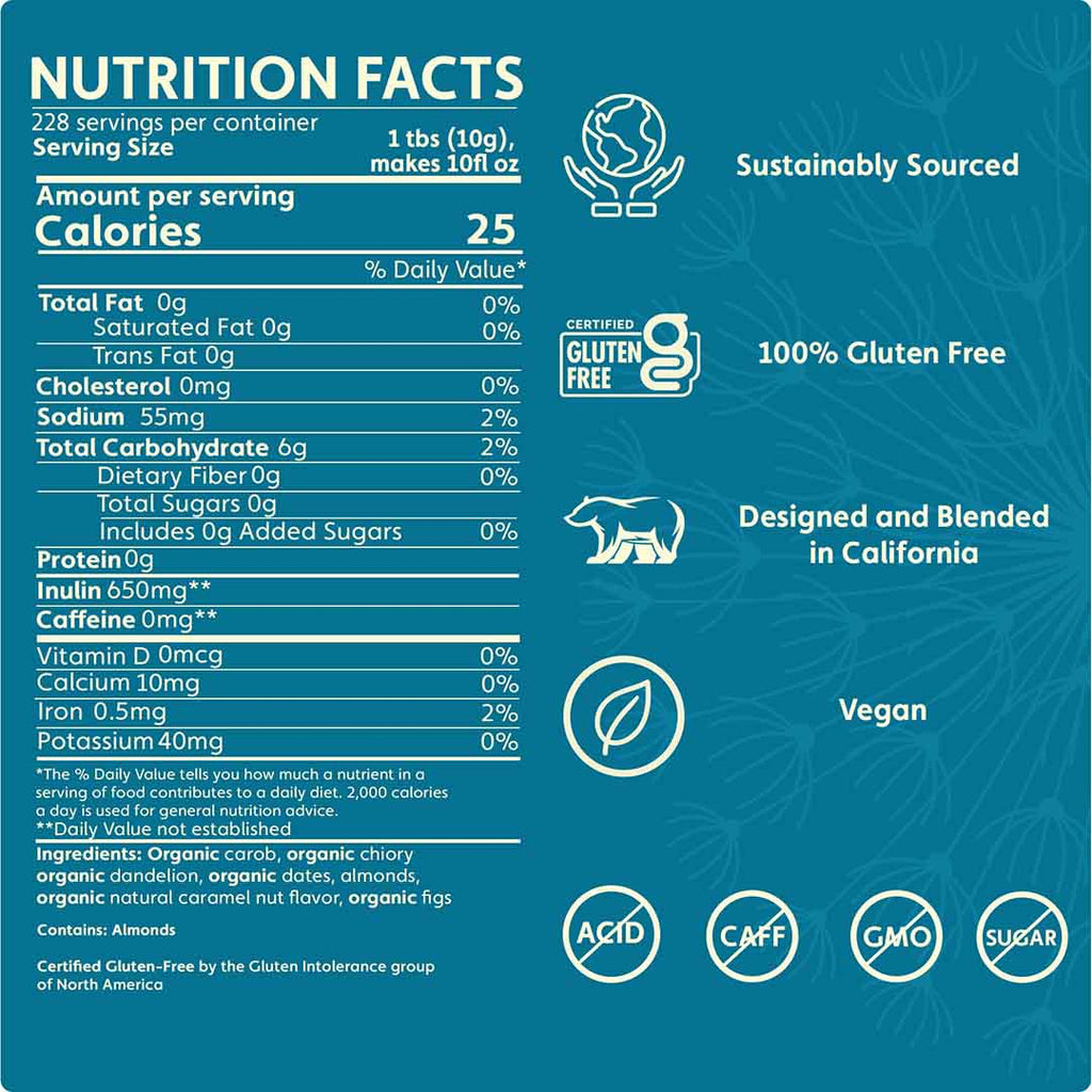 Teeccino Dandelion Caramel Nut Chicory Herbal Coffee