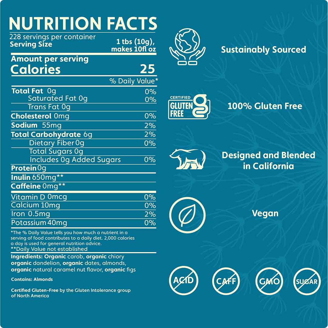 Teeccino Dandelion Caramel Nut Chicory Herbal Coffee