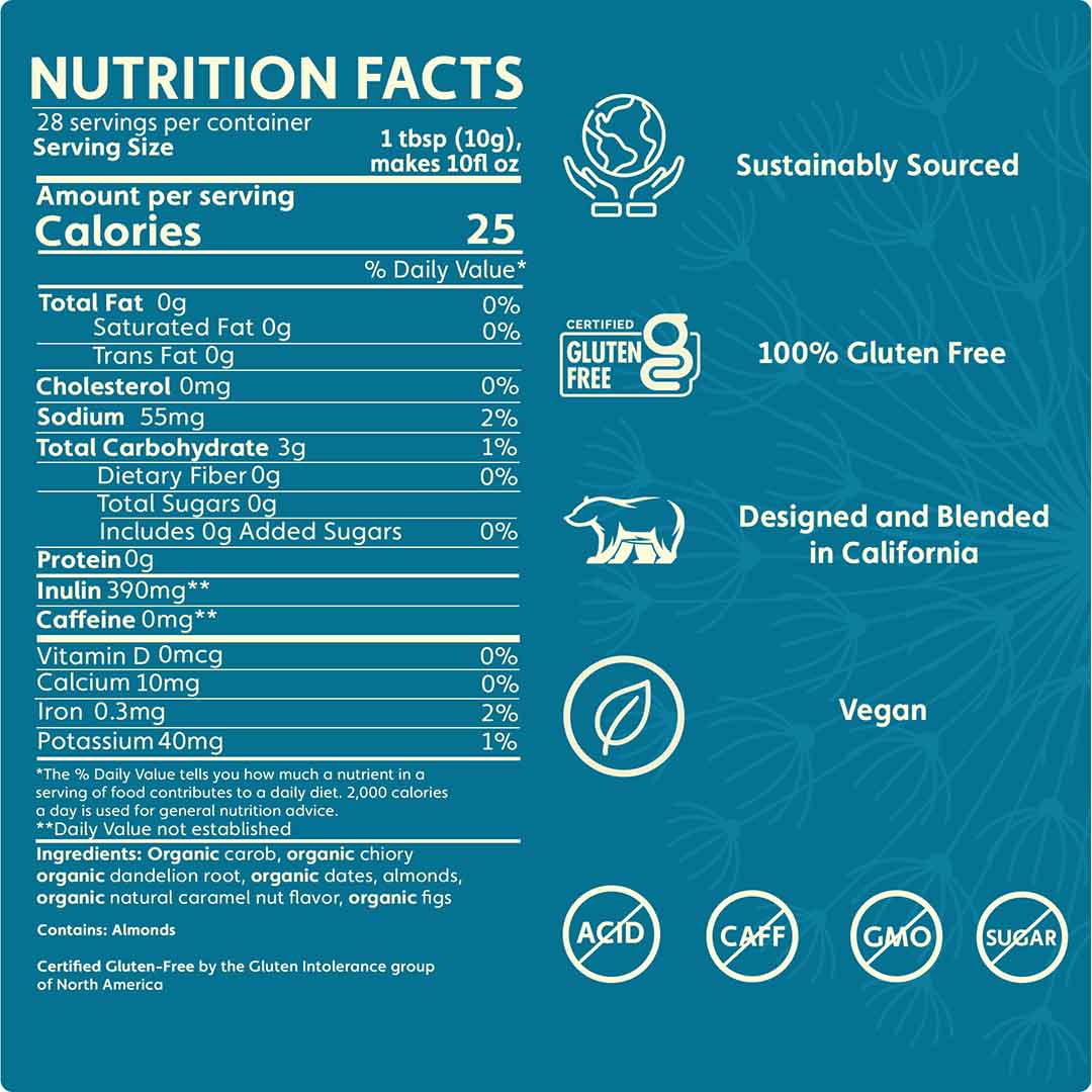 Teeccino Dandelion Caramel Nut Chicory Herbal Coffee