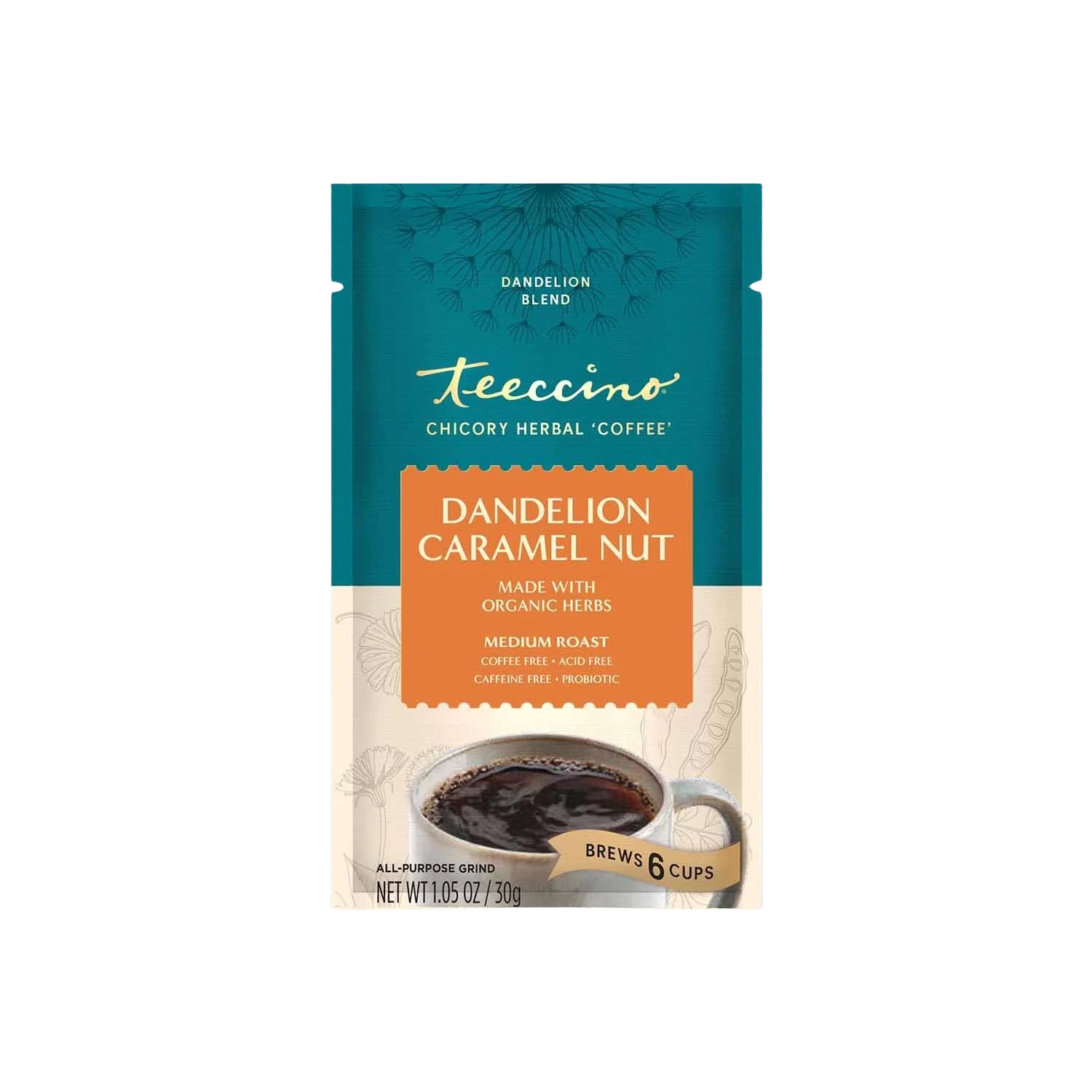 Teeccino Dandelion Caramel Nut Chicory Herbal Coffee