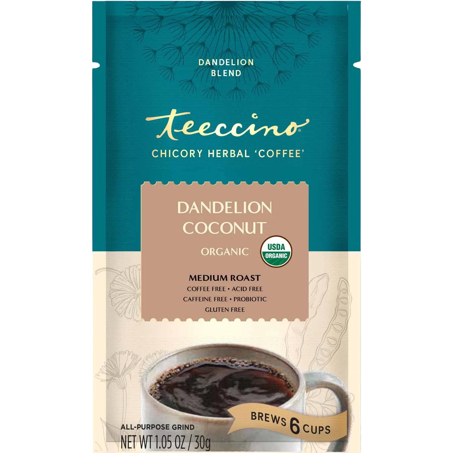 Teeccino Dandelion Coconut Herbal Coffee Teeccino