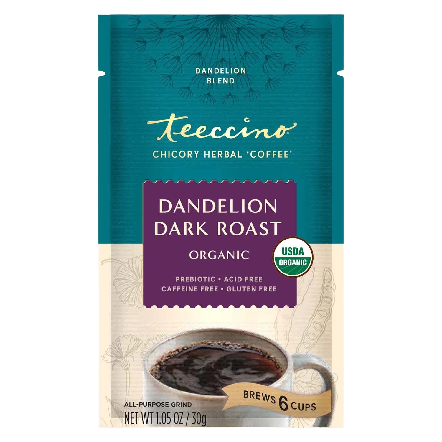 Teeccino Dandelion Dark Roast Herbal Coffee