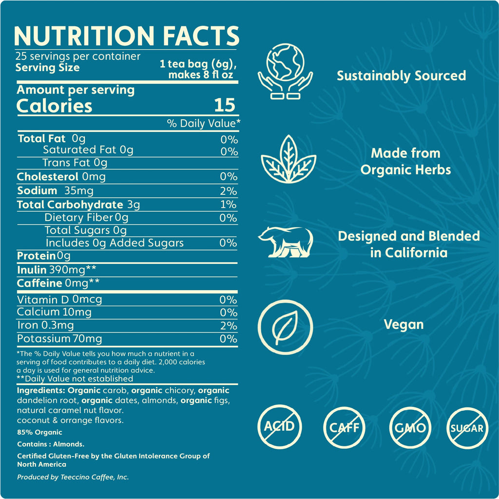 Teeccino Dandelion Caramel Nut Roasted Herbal Tea