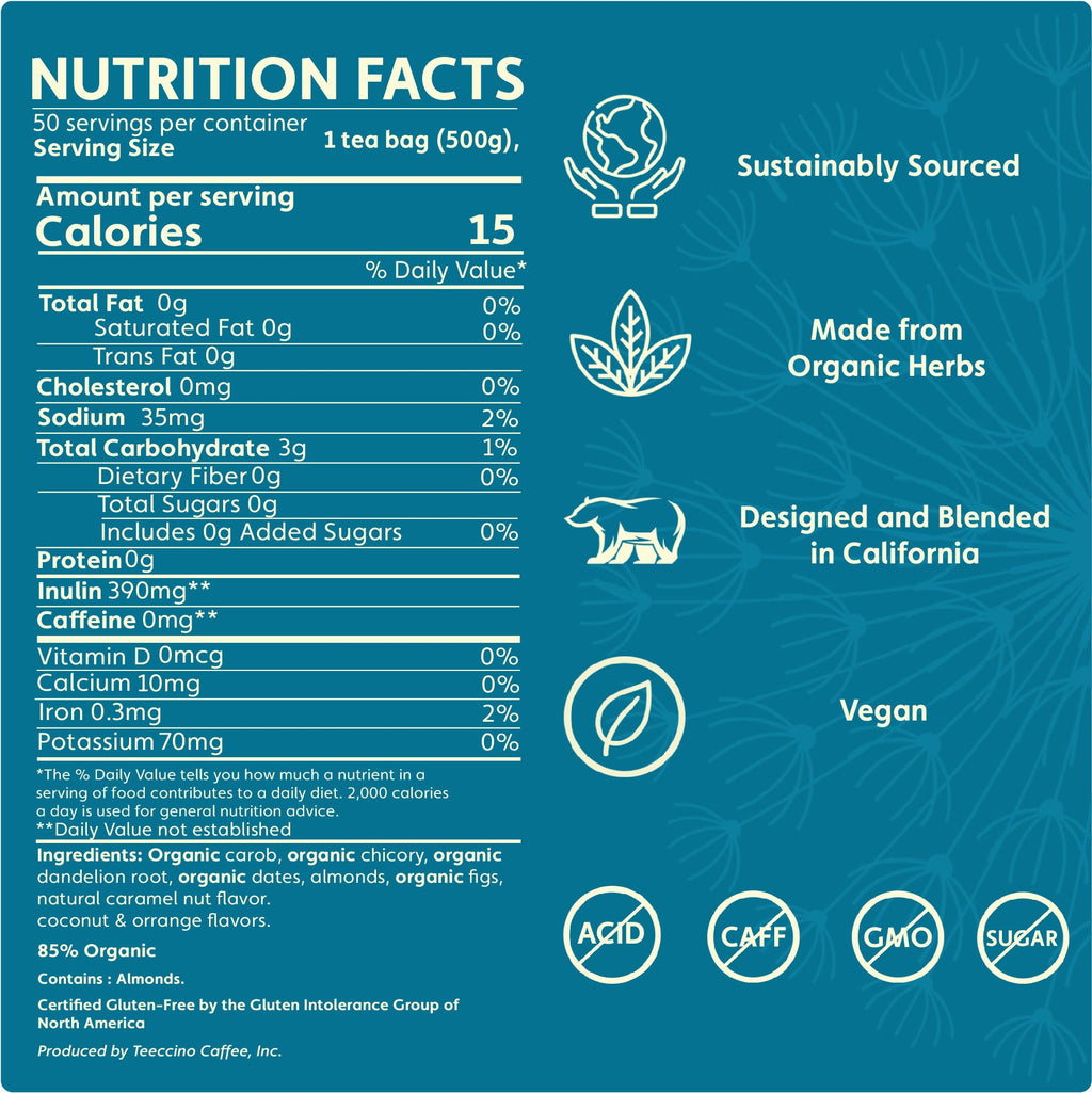 Teeccino Dandelion Caramel Nut Roasted Herbal Tea