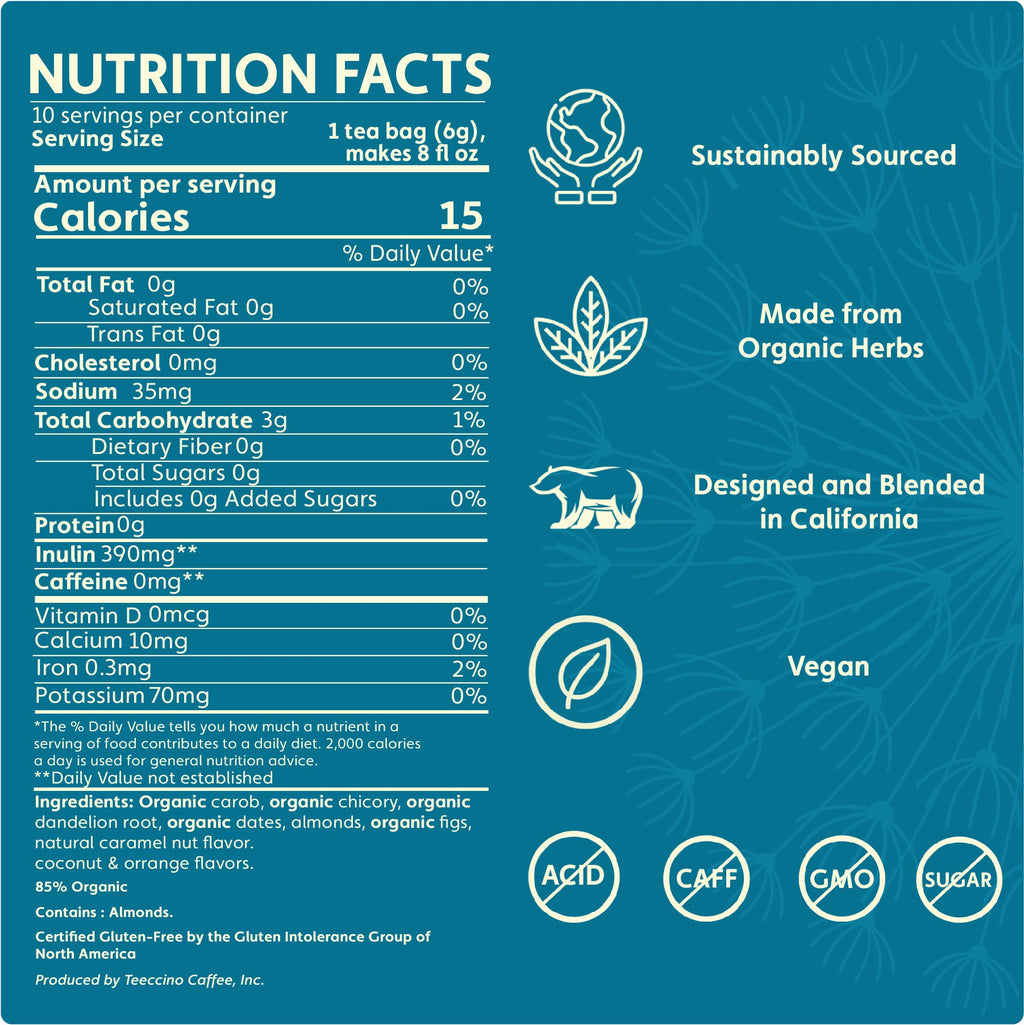 Teeccino Dandelion Caramel Nut Roasted Herbal Tea