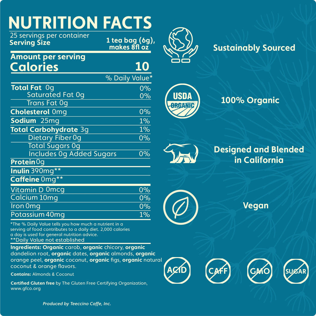 Teeccino Dandelion Coconut Roasted Herbal Tea