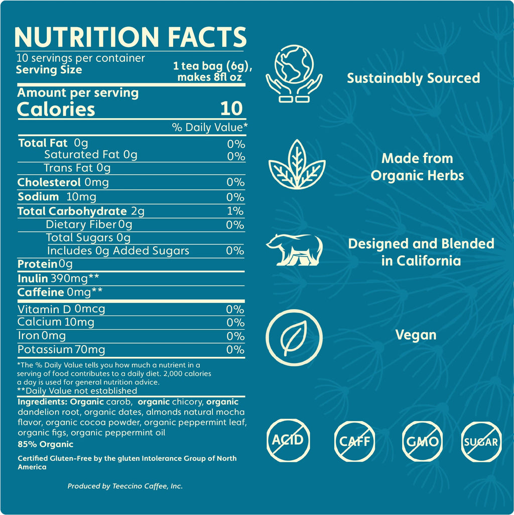 Teeccino Dandelion Mocha Mint Roasted Herbal Tea