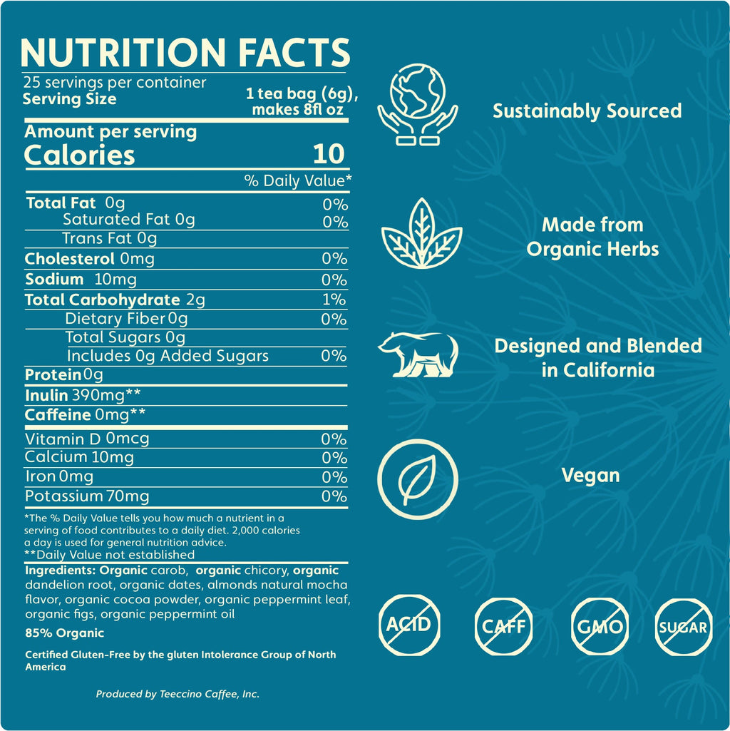 Teeccino Dandelion Mocha Mint Roasted Herbal Tea