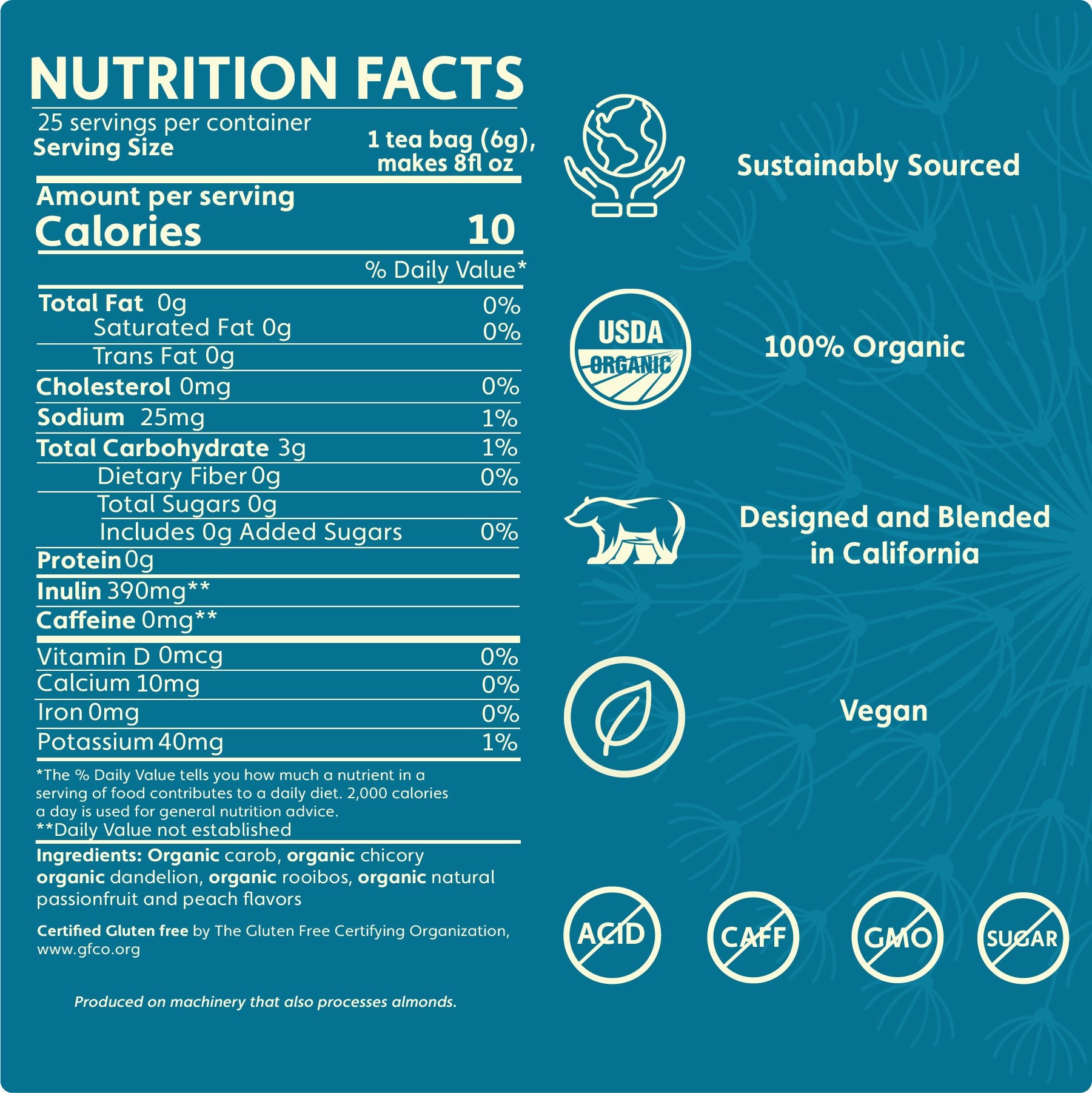 Teeccino Dandelion Passionfruit Peach Herbal Tea