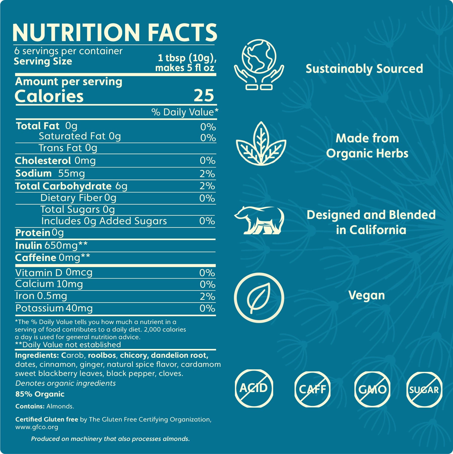 Teeccino Dandelion Red Chai Herbal Coffee