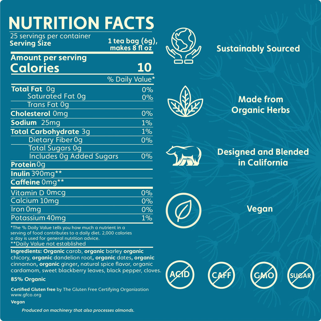 Teeccino Dandelion Red Chai Roasted Herbal Tea