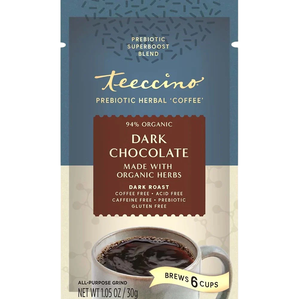 Teeccino Dark Chocolate Prebiotic SuperBoost Herbal Coffee Teeccino