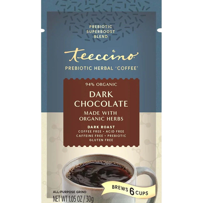 Teeccino Dark Chocolate Prebiotic SuperBoost Herbal Coffee Teeccino