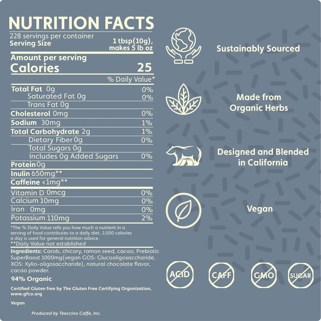 Teeccino Dark Chocolate Prebiotic SuperBoost Herbal Coffee