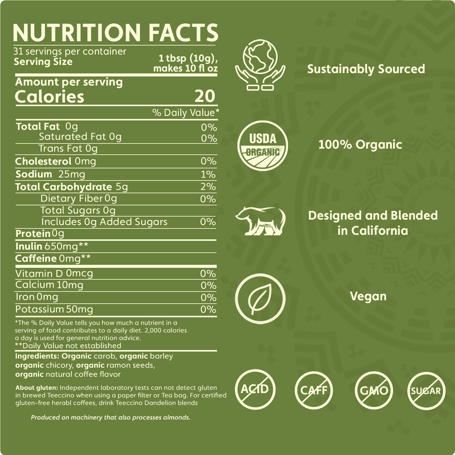 Teeccino French Roast Chicory Herbal Coffee