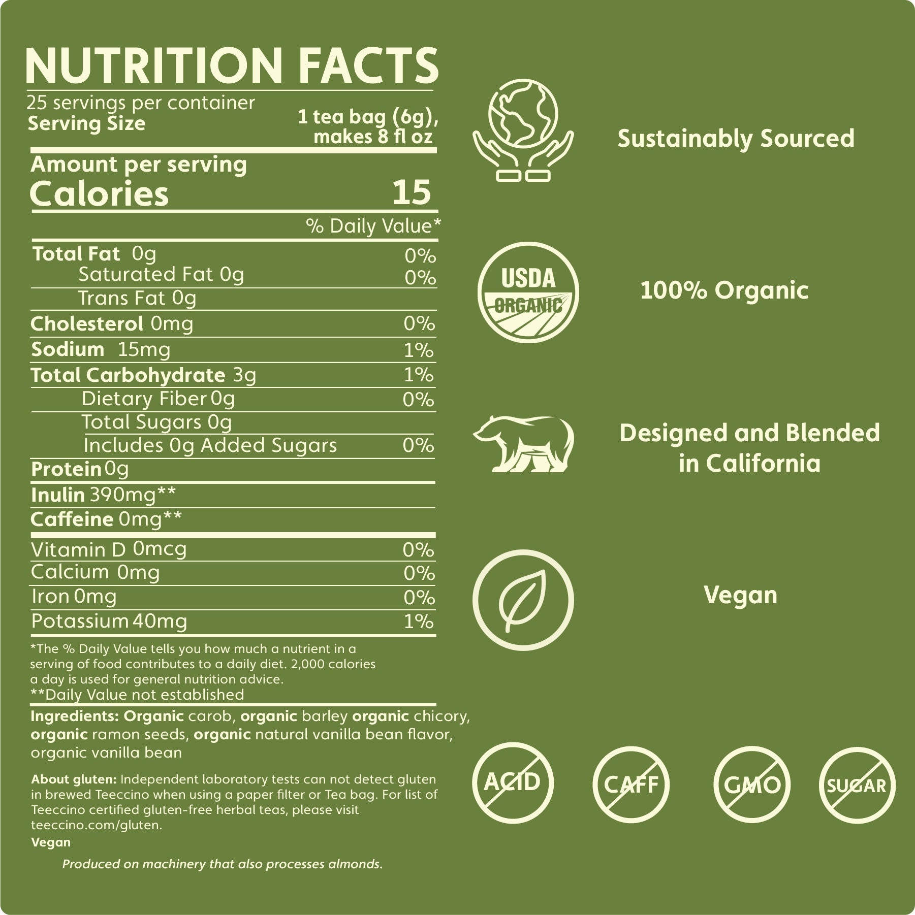 Teeccino French Vanilla Roasted Herbal Tea