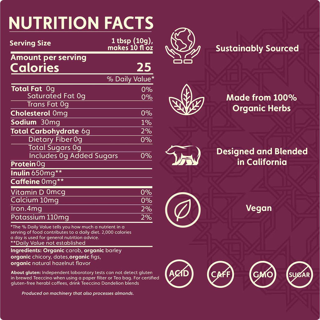 Teeccino Hazelnut Chicory Herbal Coffee