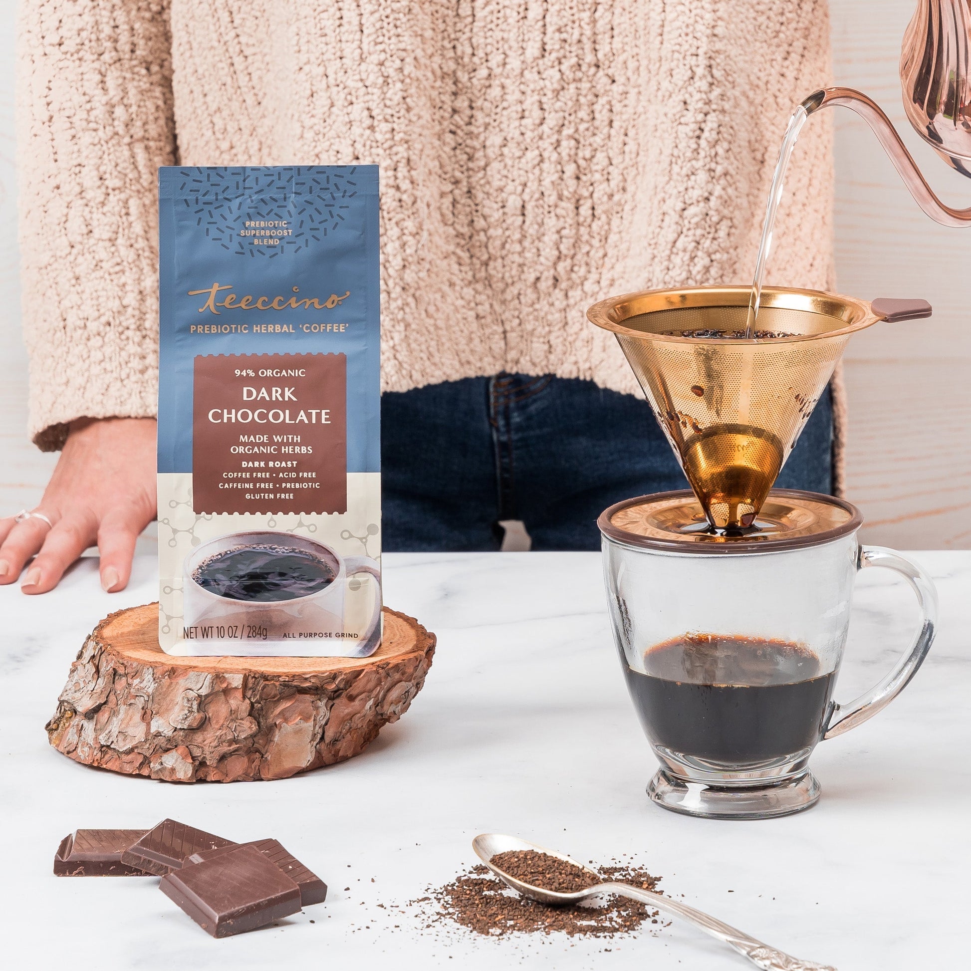 Teeccino Dark Chocolate Prebiotic SuperBoost Herbal Coffee Teeccino