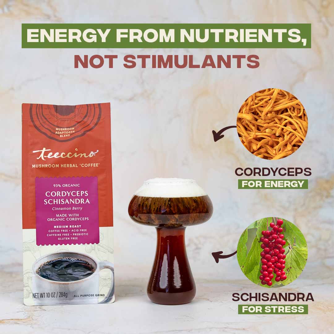 Teeccino Cordyceps Schisandra Cinnamon Berry Mushroom Herbal Coffee