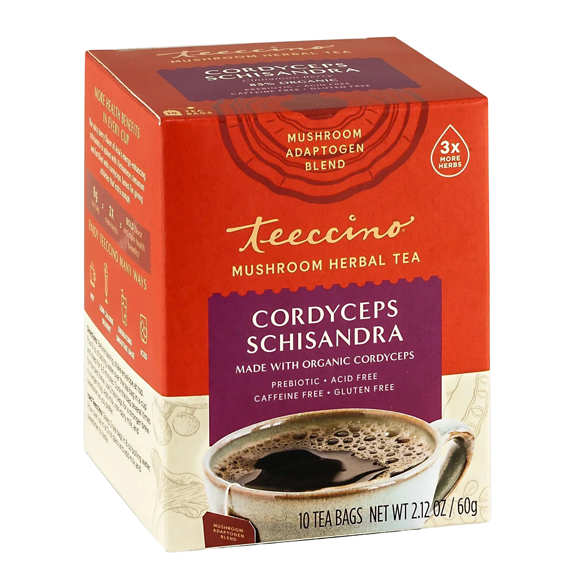 Teeccino Cordyceps Schisandra Cinnamon Berry Mushroom Herbal Tea Teeccino