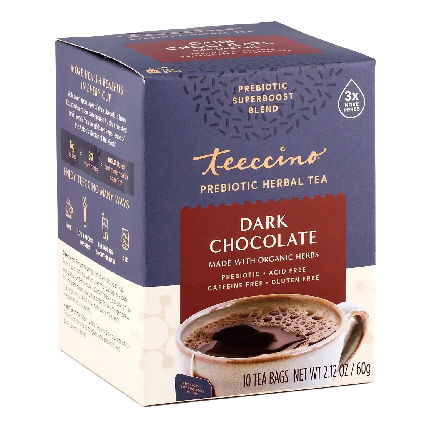teeccino Dark Chocolate Prebiotic SuperBoost Herbal Tea Teeccino