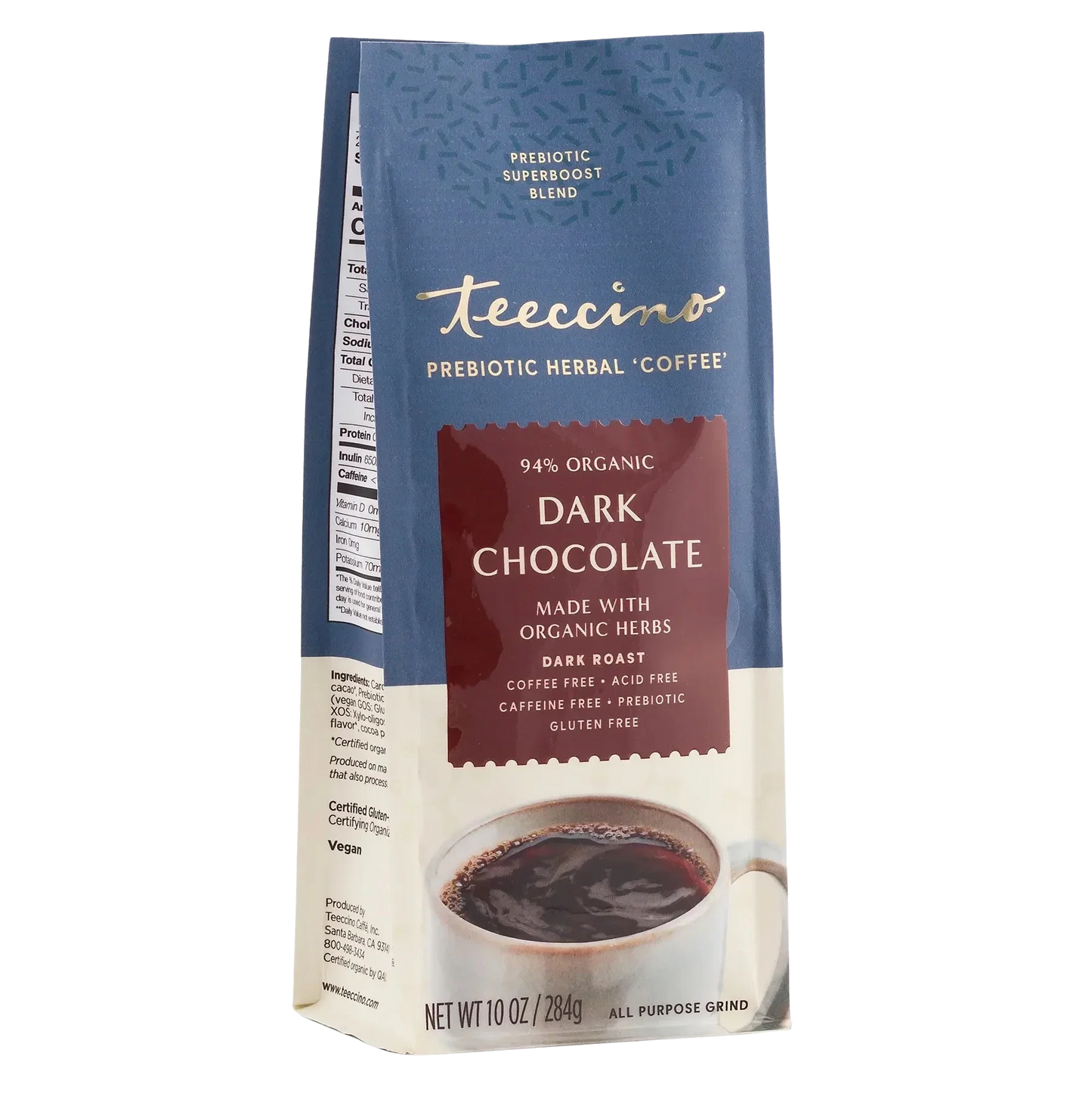 Teeccino Dark Chocolate Prebiotic SuperBoost Herbal Coffee Teeccino