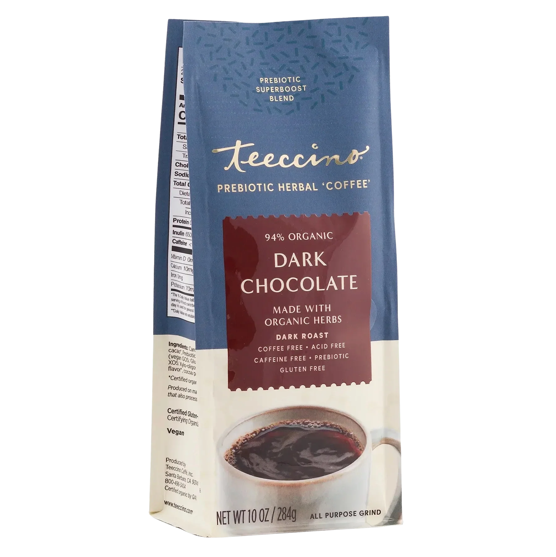 Teeccino Dark Chocolate Prebiotic SuperBoost Herbal Coffee Teeccino