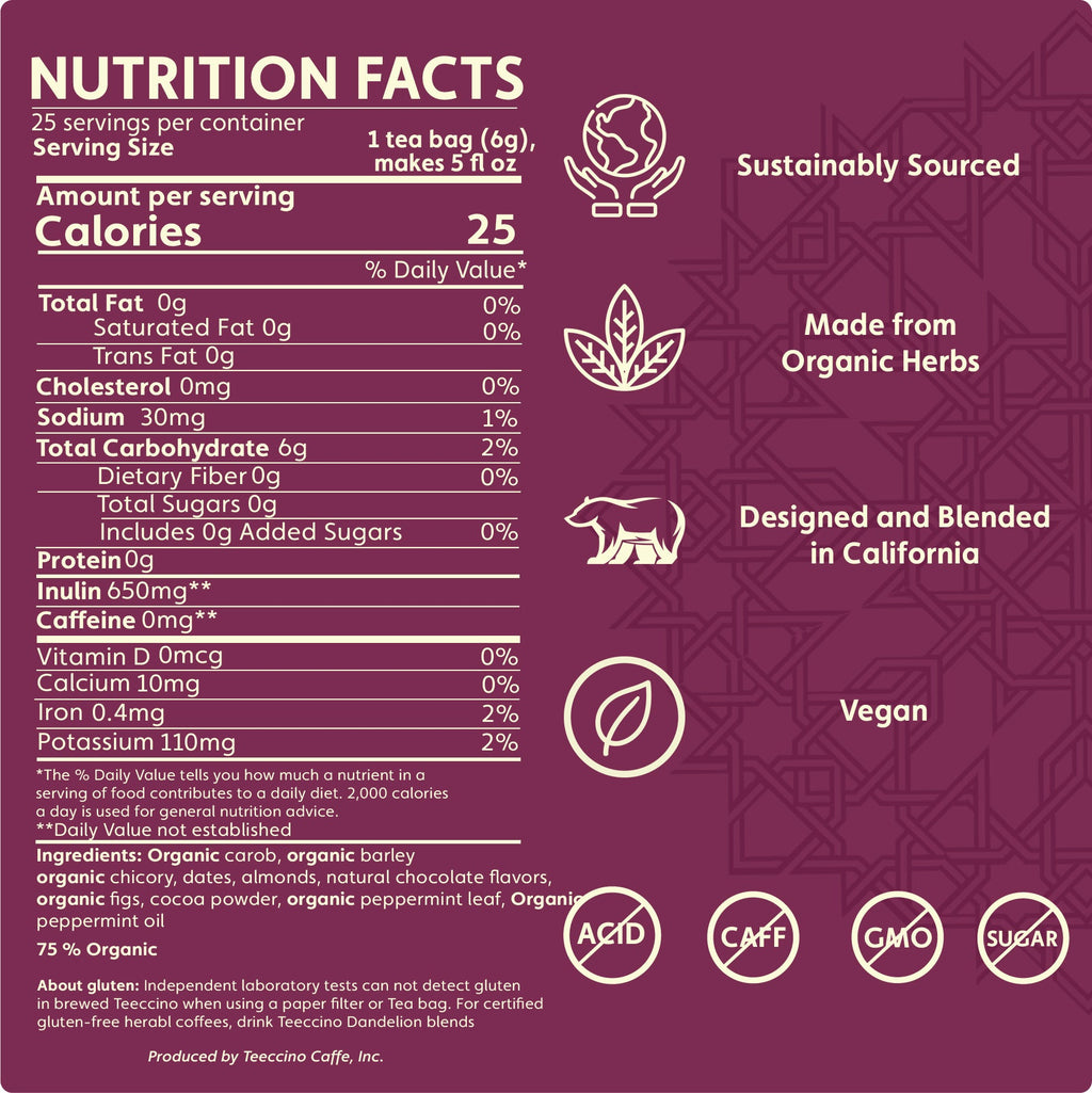 Teeccino Chocolate Peppermint Roasted Herbal Tea