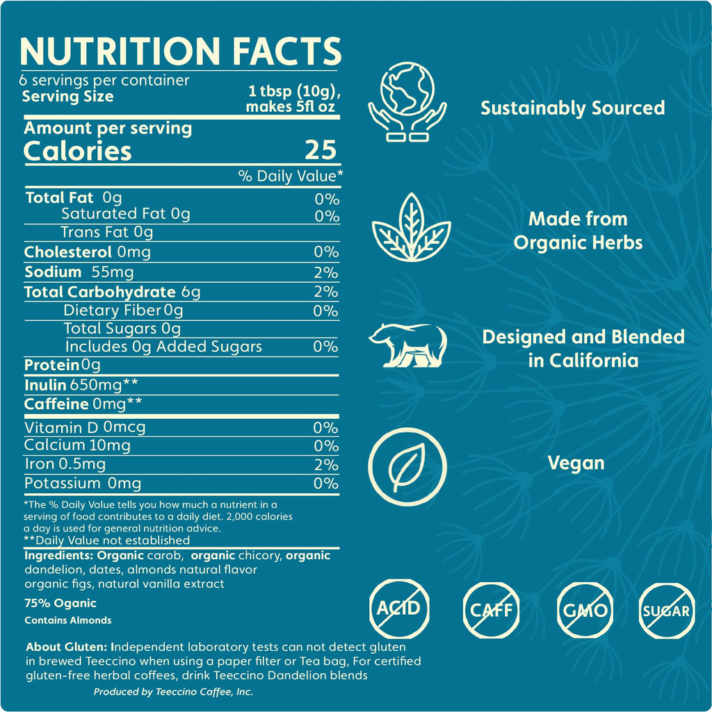 Teeccino Dandelion Vanilla Nut Herbal Coffee