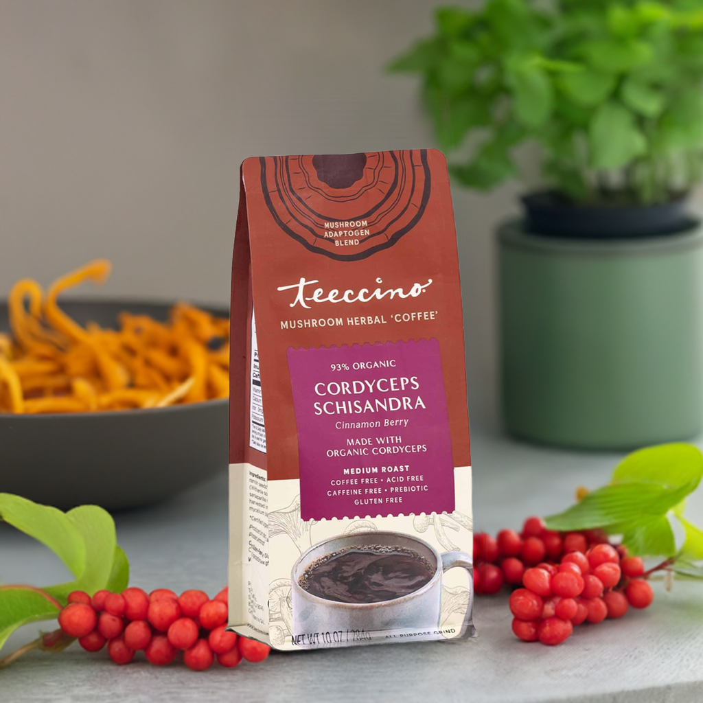 Teeccino Cordyceps Schisandra Cinnamon Berry Mushroom Herbal Coffee