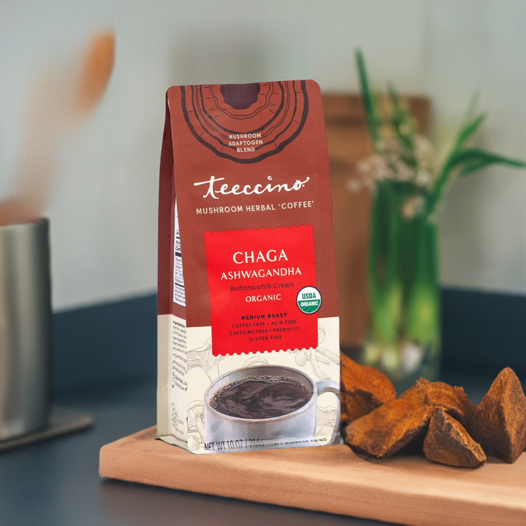 Teeccino Chaga Ashwagandha Butterscotch Cream Mushroom Herbal Coffee
